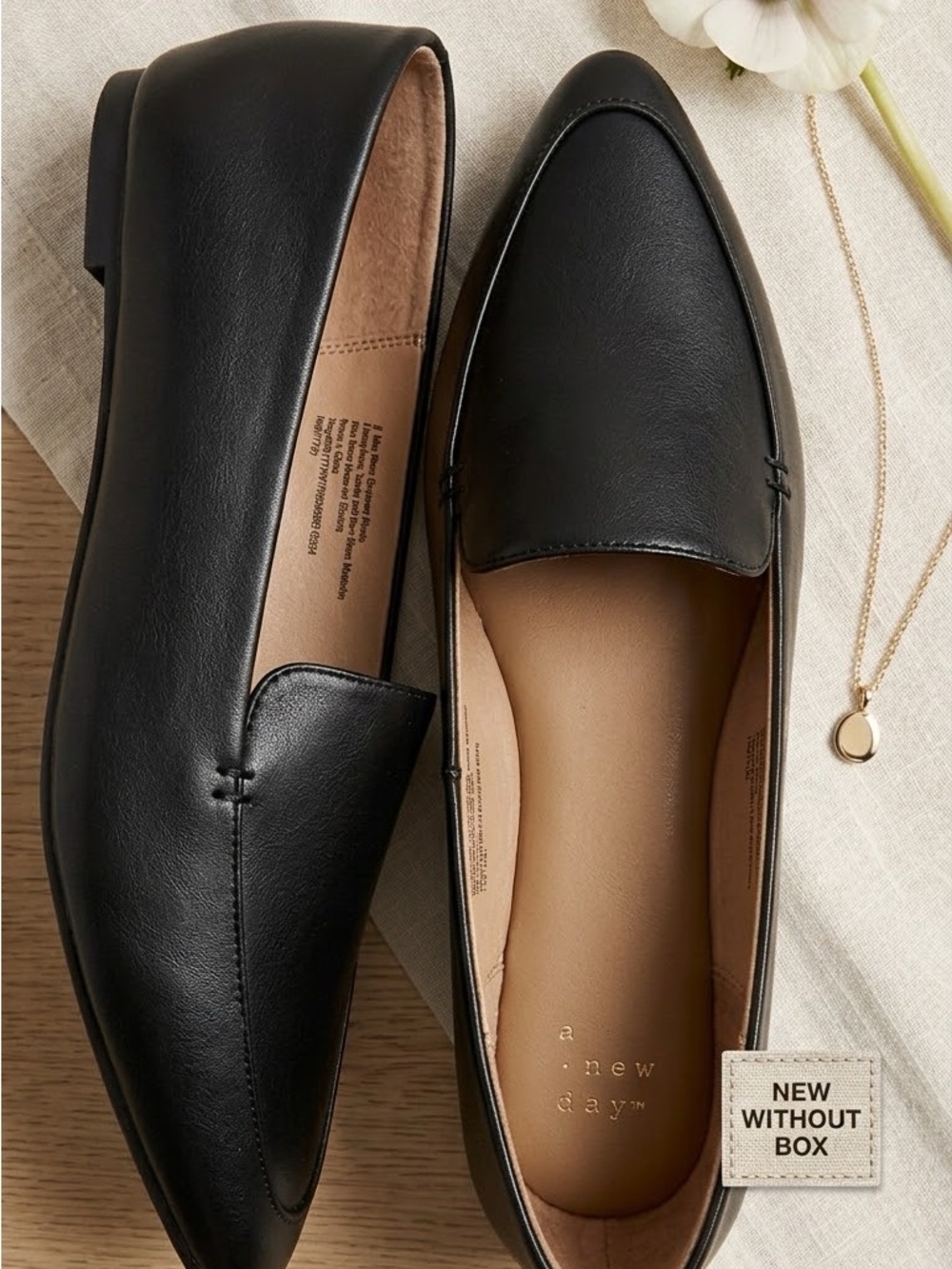 A New Day Women's Black Faux Leather Pointed Toe Slip-On Loafer Flats Size 9